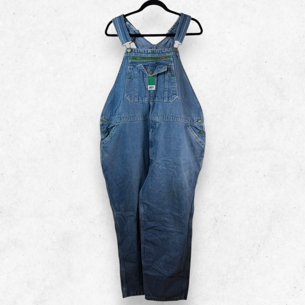Vintage Liberty Denim Bib Overalls Men's Size 44x30 100% Cotton Carpenter Ranch